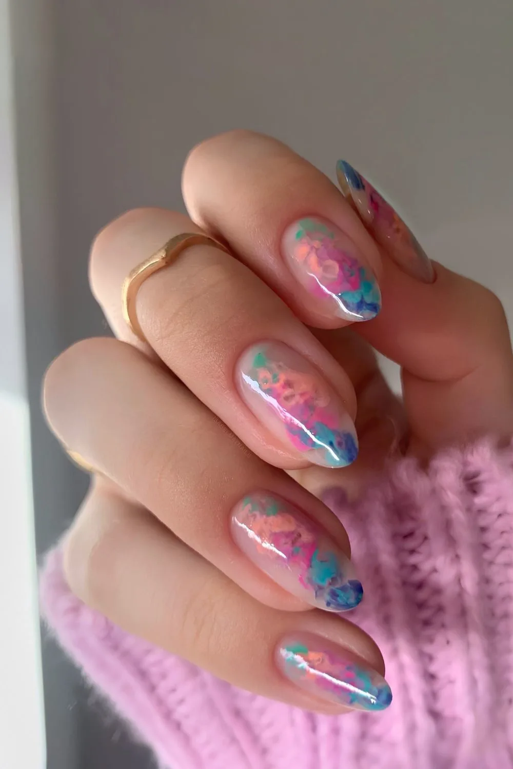 Pink and blue marble mani