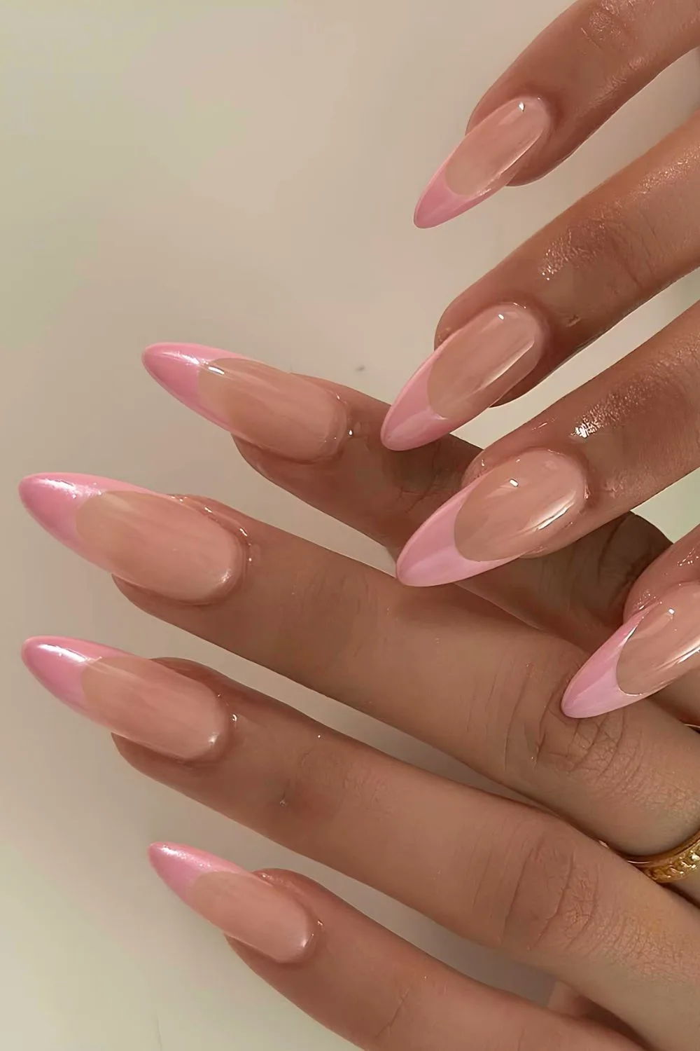 Pink chrome French tip nails