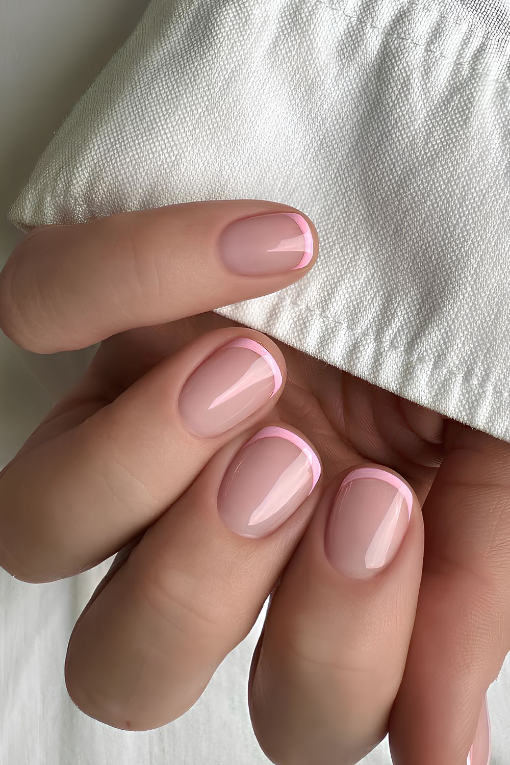 Pink micro French tip mani