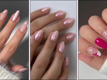 A collage of pink nail designs