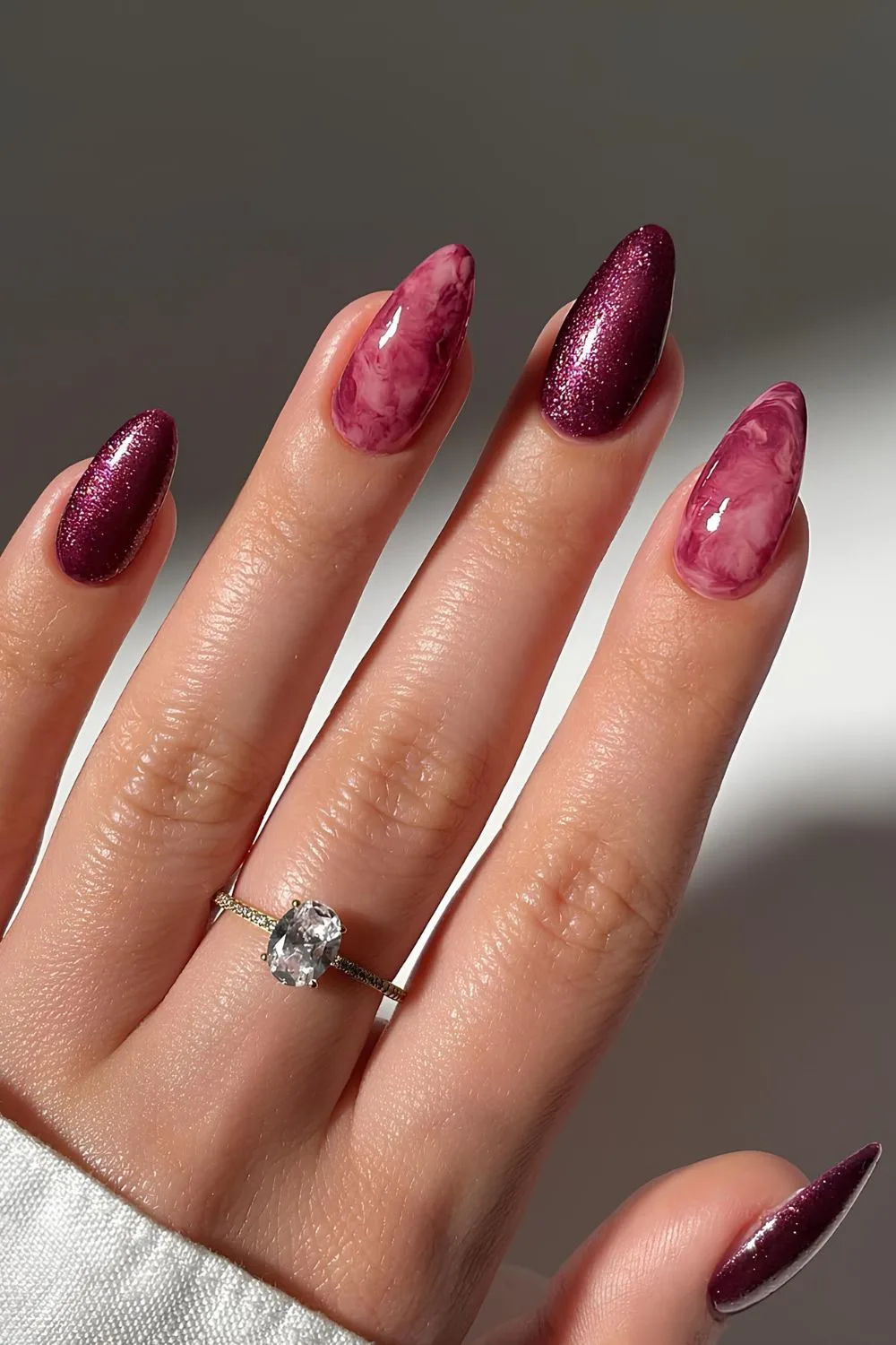 Plum marble nails with shimmer