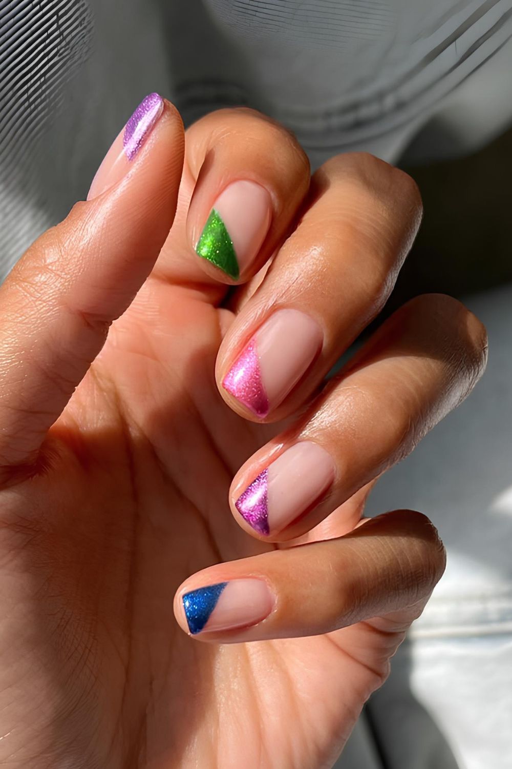 Rainbow chrome side French nails