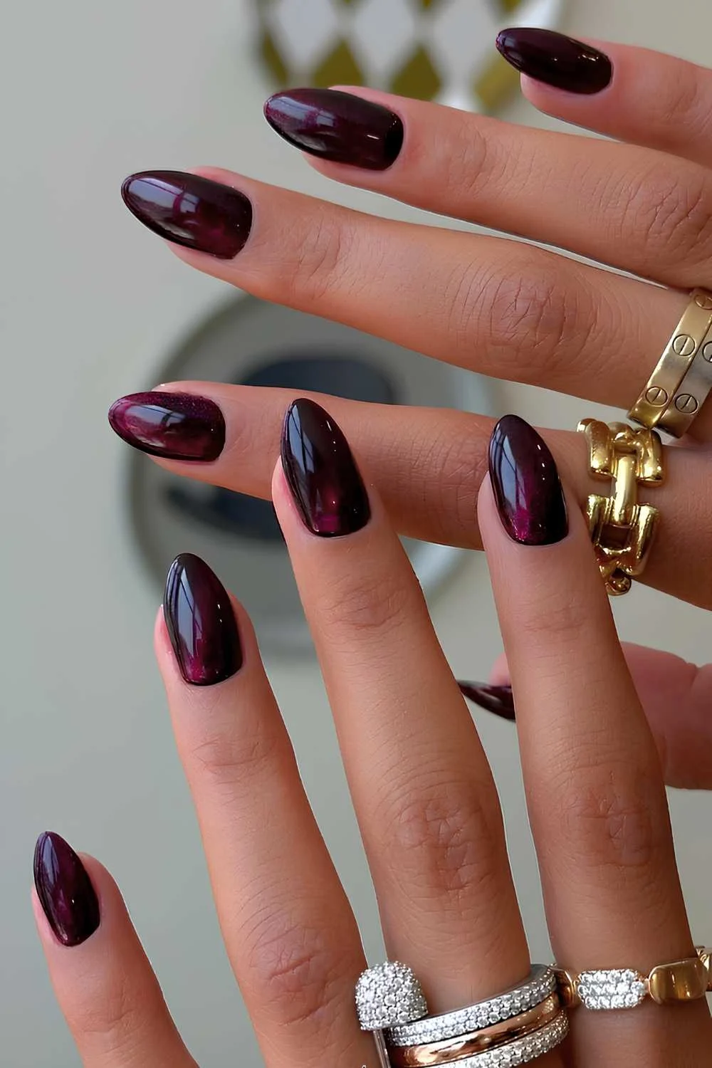 Red and black cat-eye nails