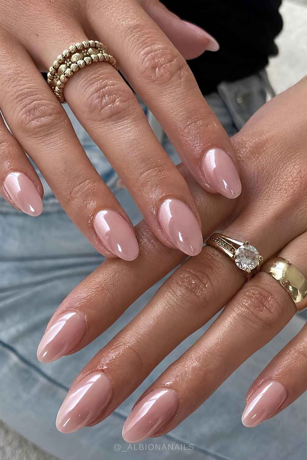 Rose pink chrome nails