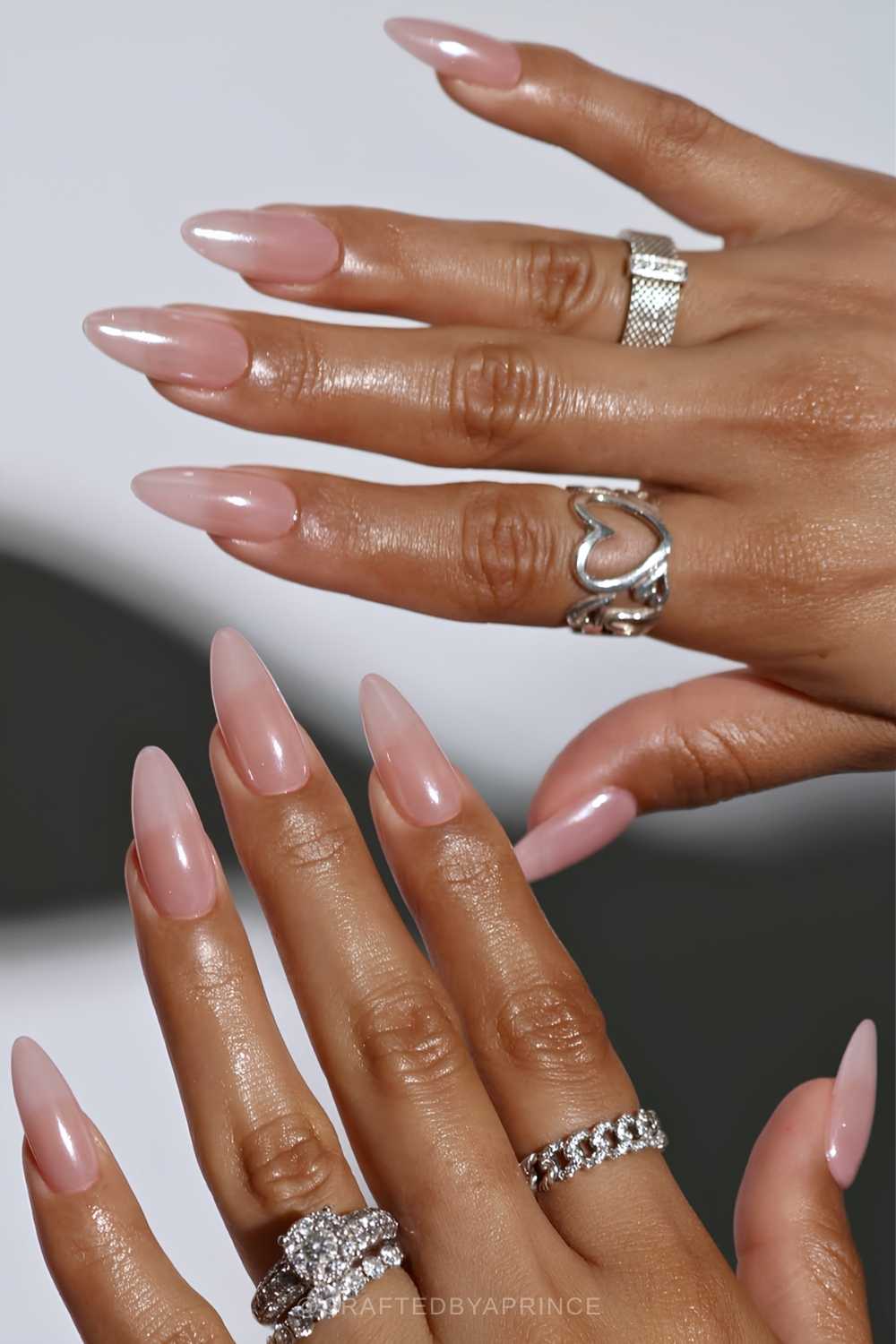Sheer almond chrome nails
