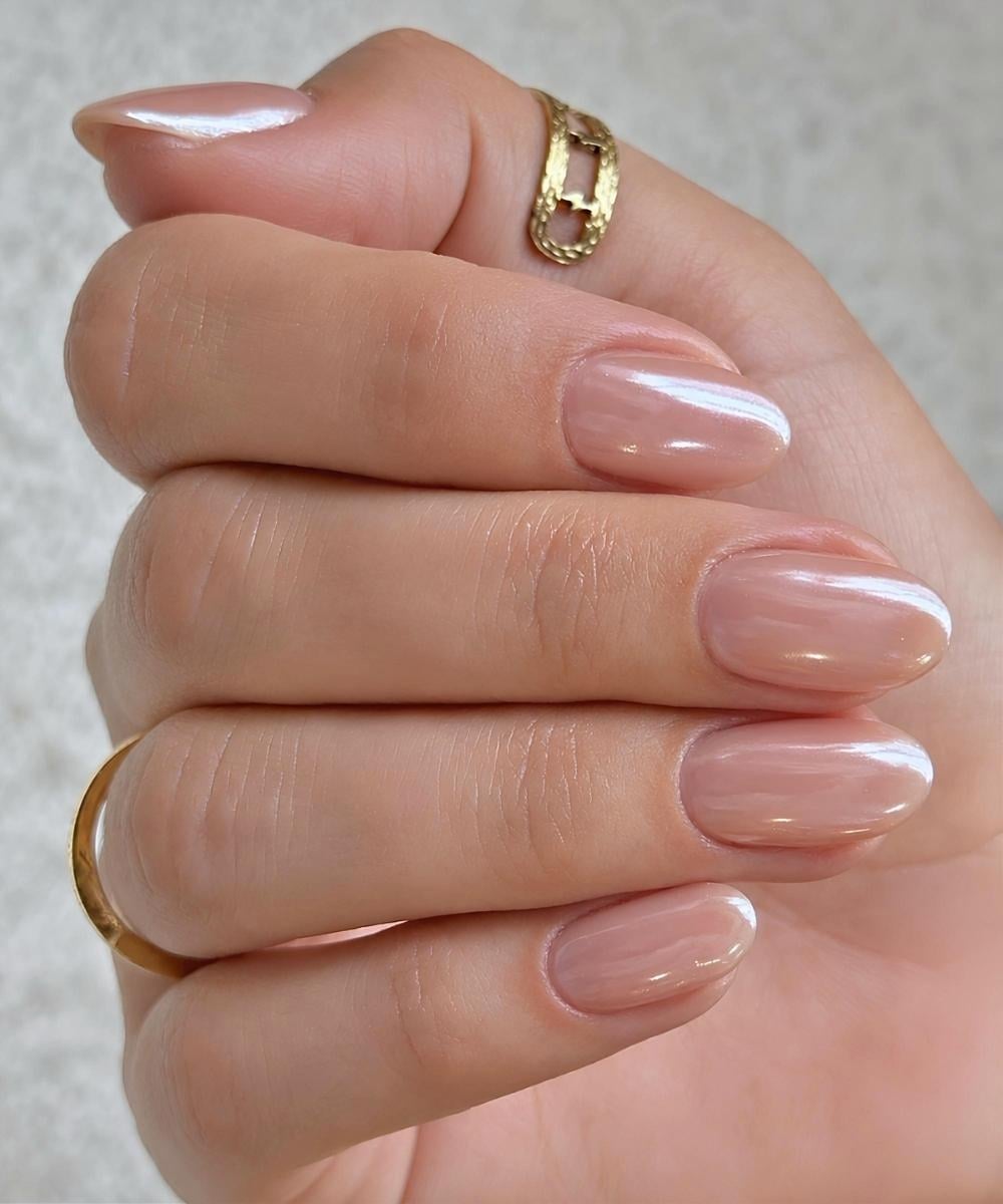 Sheer nude chrome nails