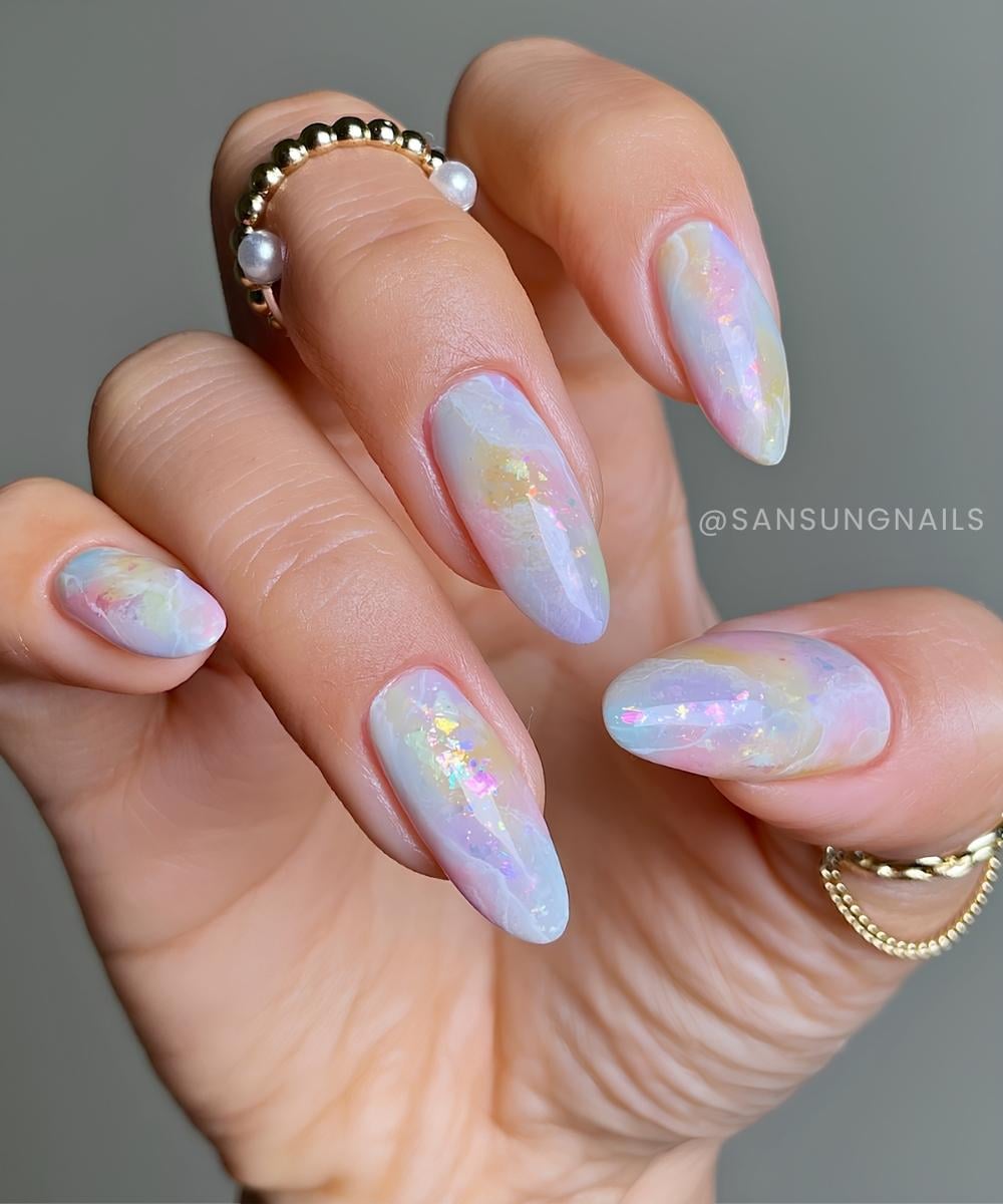 Shimmery opal marble nails