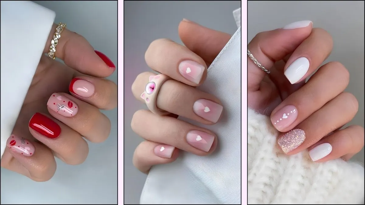 A collage of short Valentine's Day nails