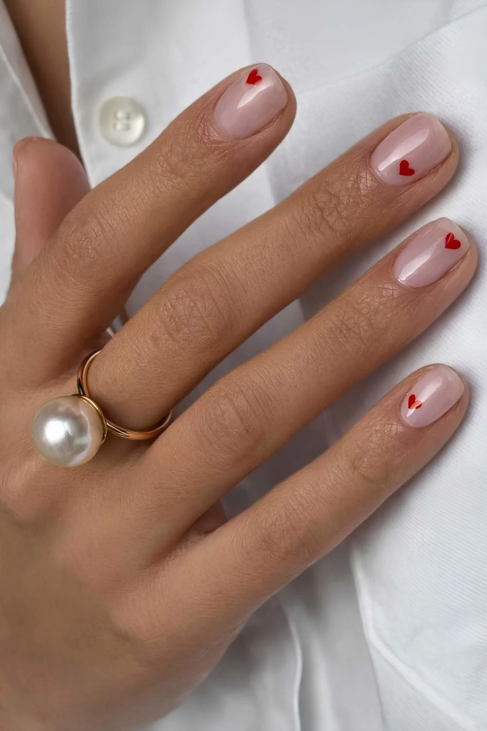 Short and sheer pink valentines day nails