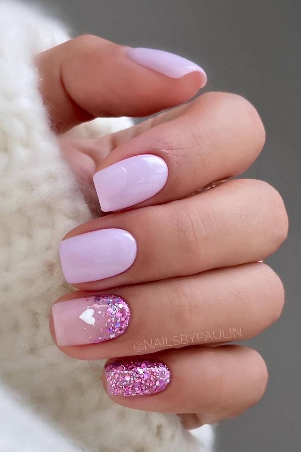 Short purple Valentines Day nails