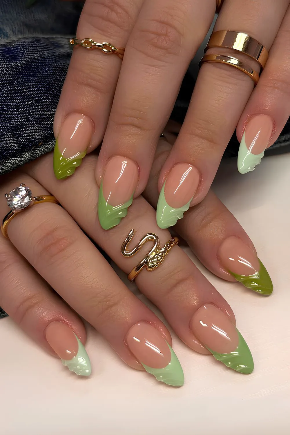 Skittle French mani in different shades of green