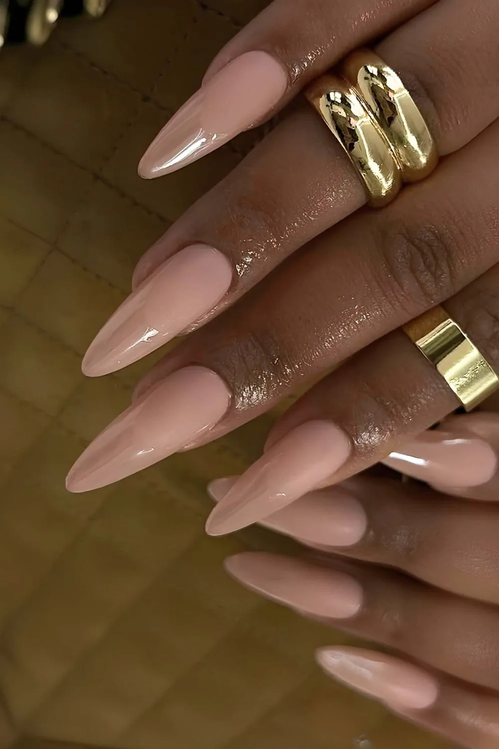 Soft pink chrome French tip nails with matte base