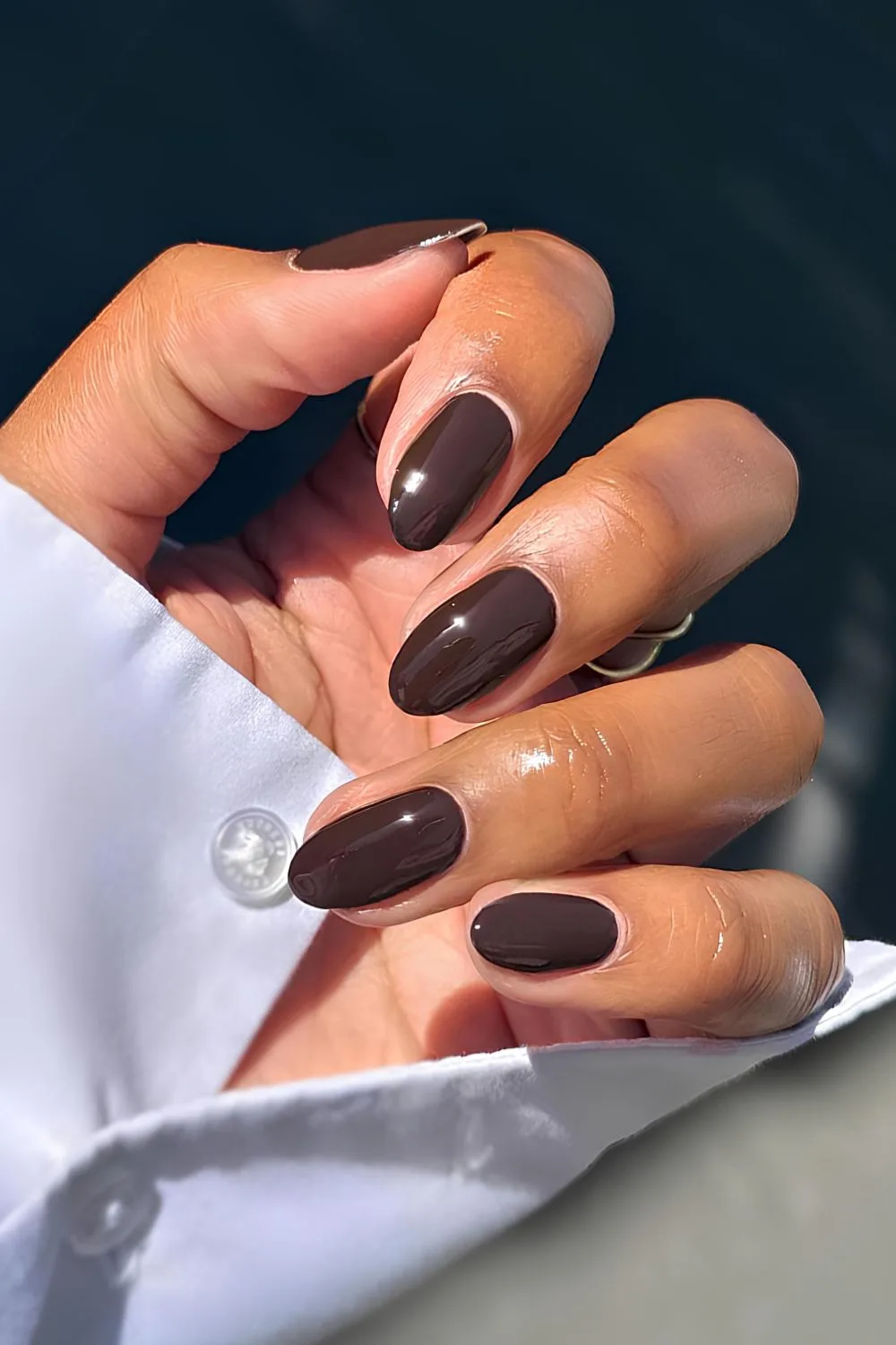 Solid dark brown manicure