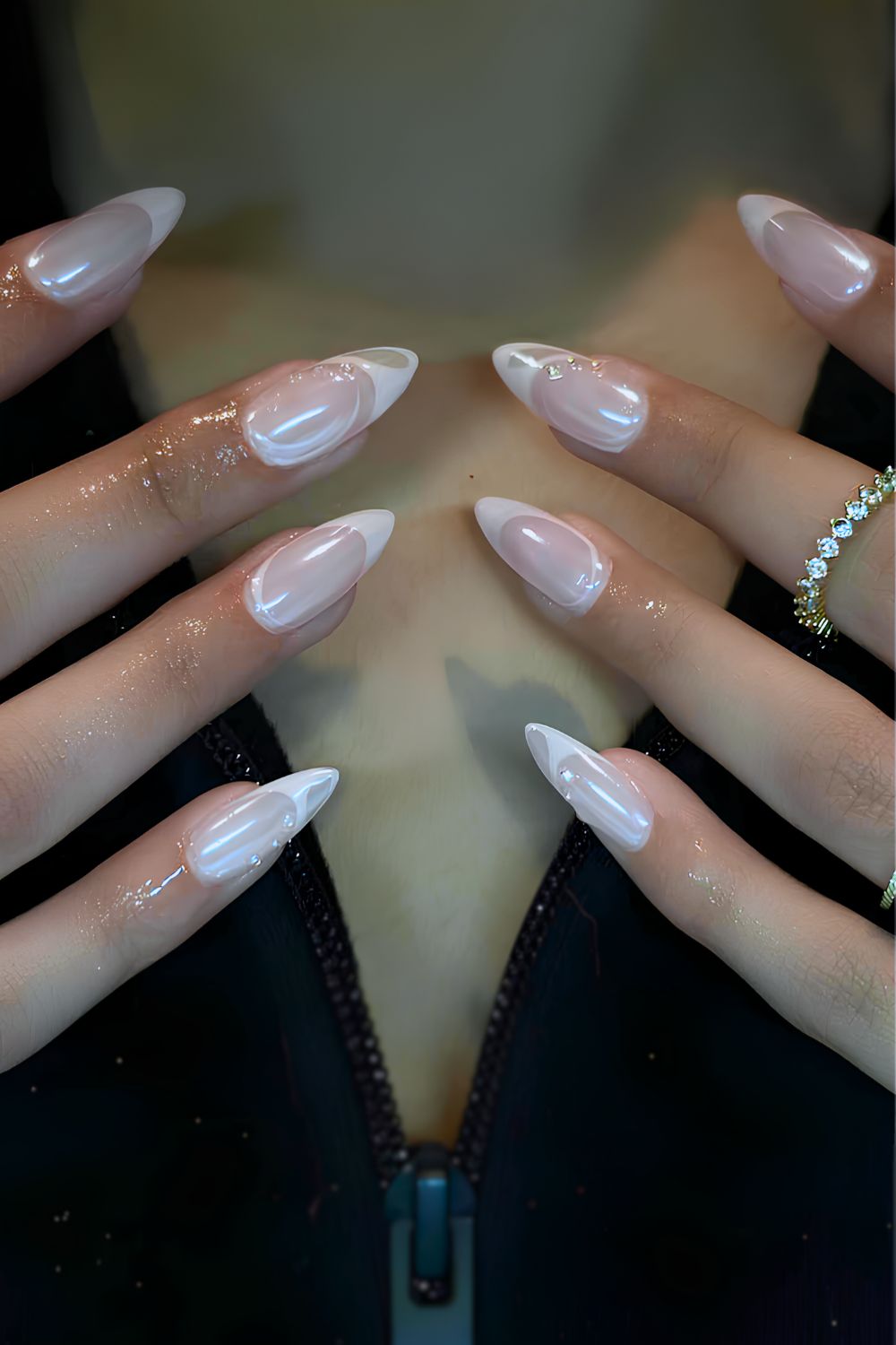 Swirly light pink French nails