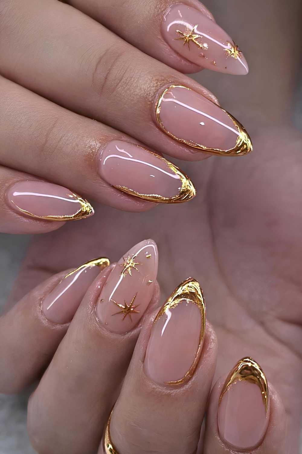 Textured gold French mani with star art