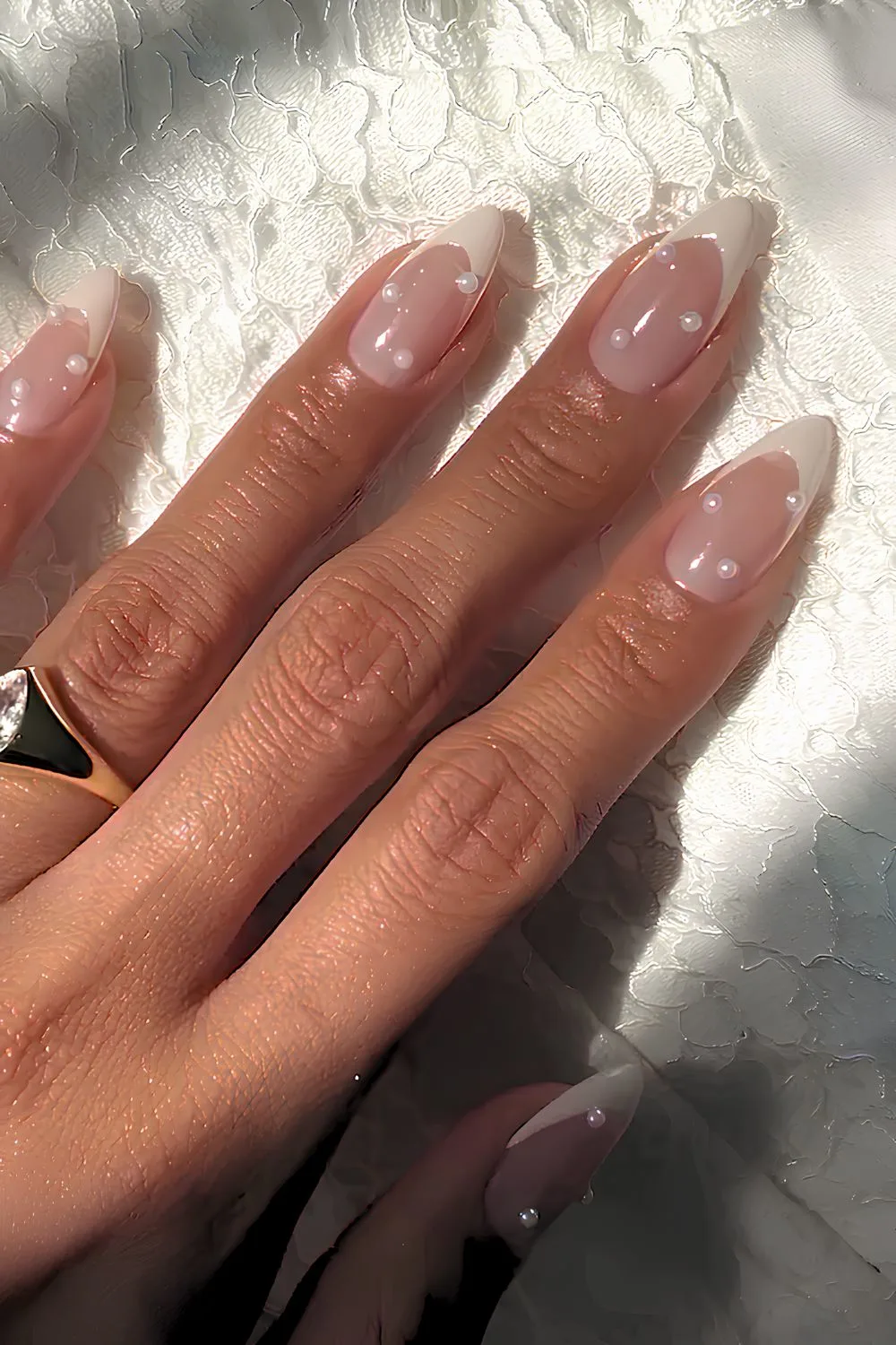 Vanilla French mani with pearls