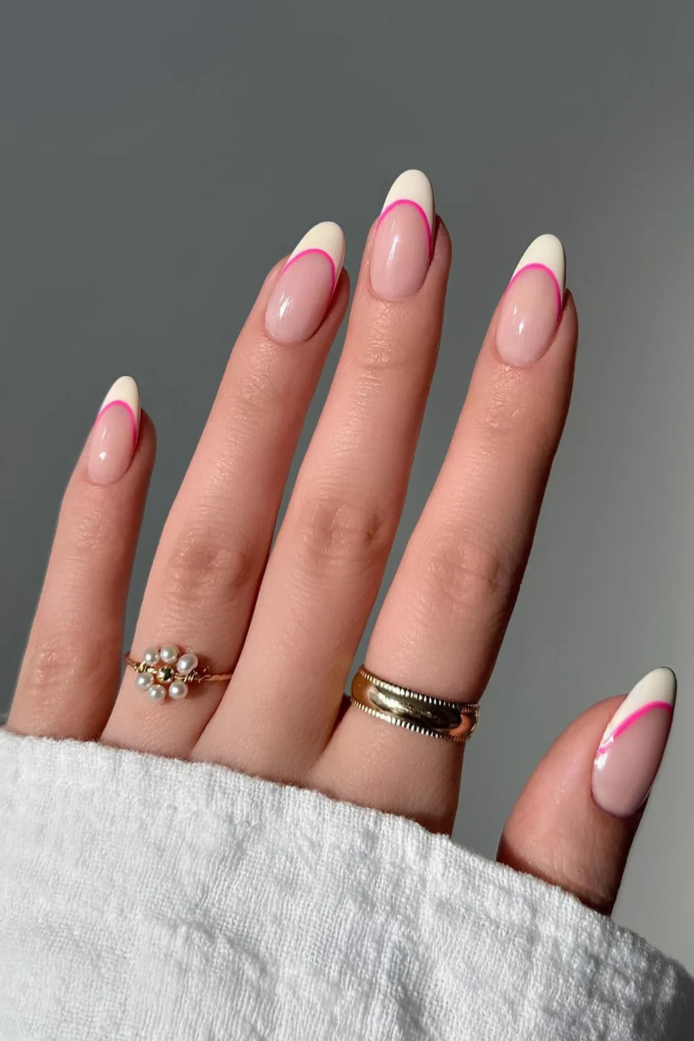 Vanilla and pink double French tip mani