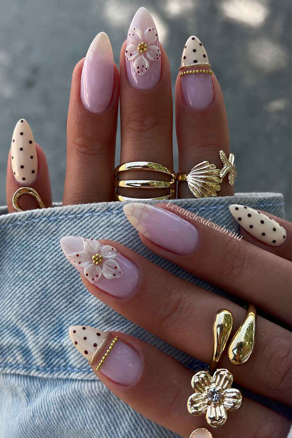 Vanilla nails with polka dots and bangle art