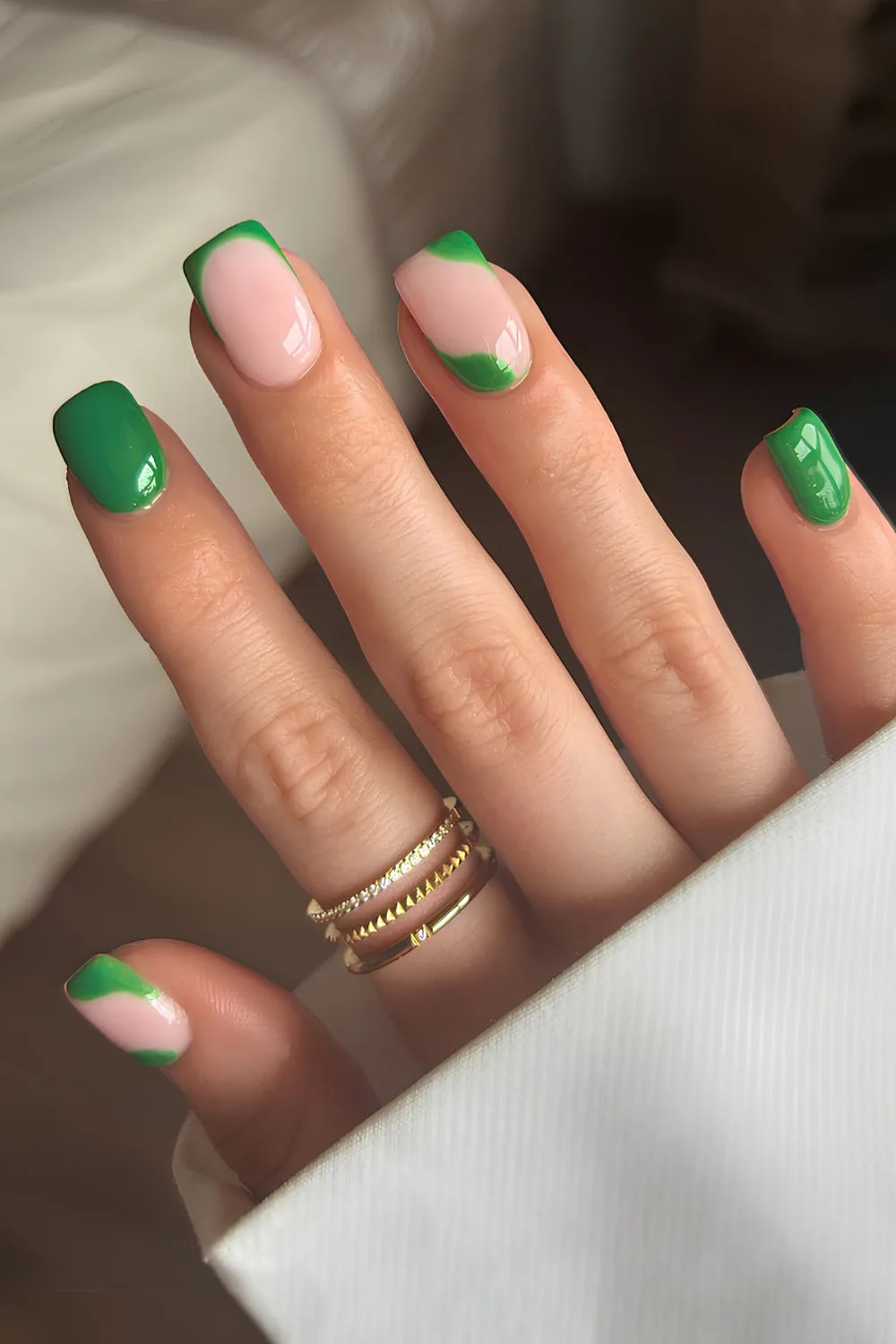 Vibrant green mani with negative space accent