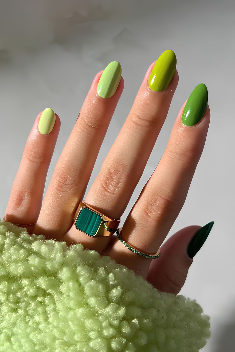 Vibrant green skittle nails