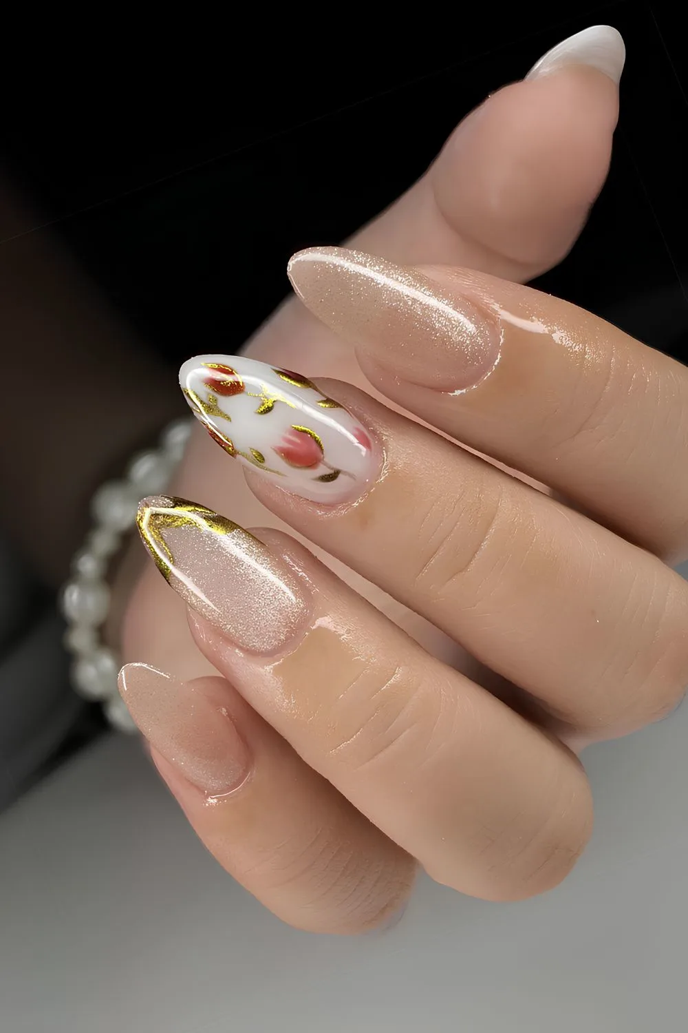 Vintage inspired floral velvet nails