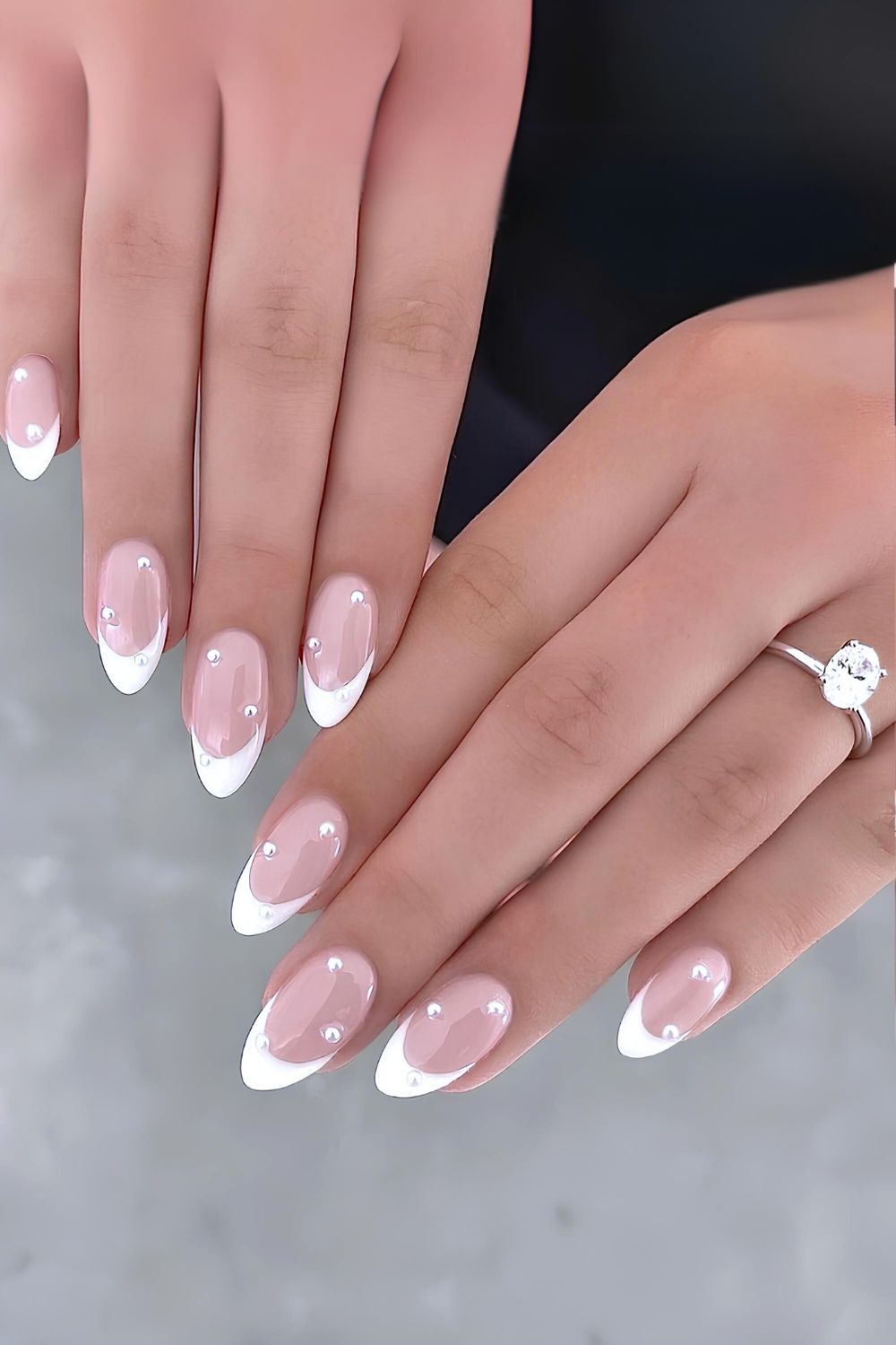 White French nails with pearl details