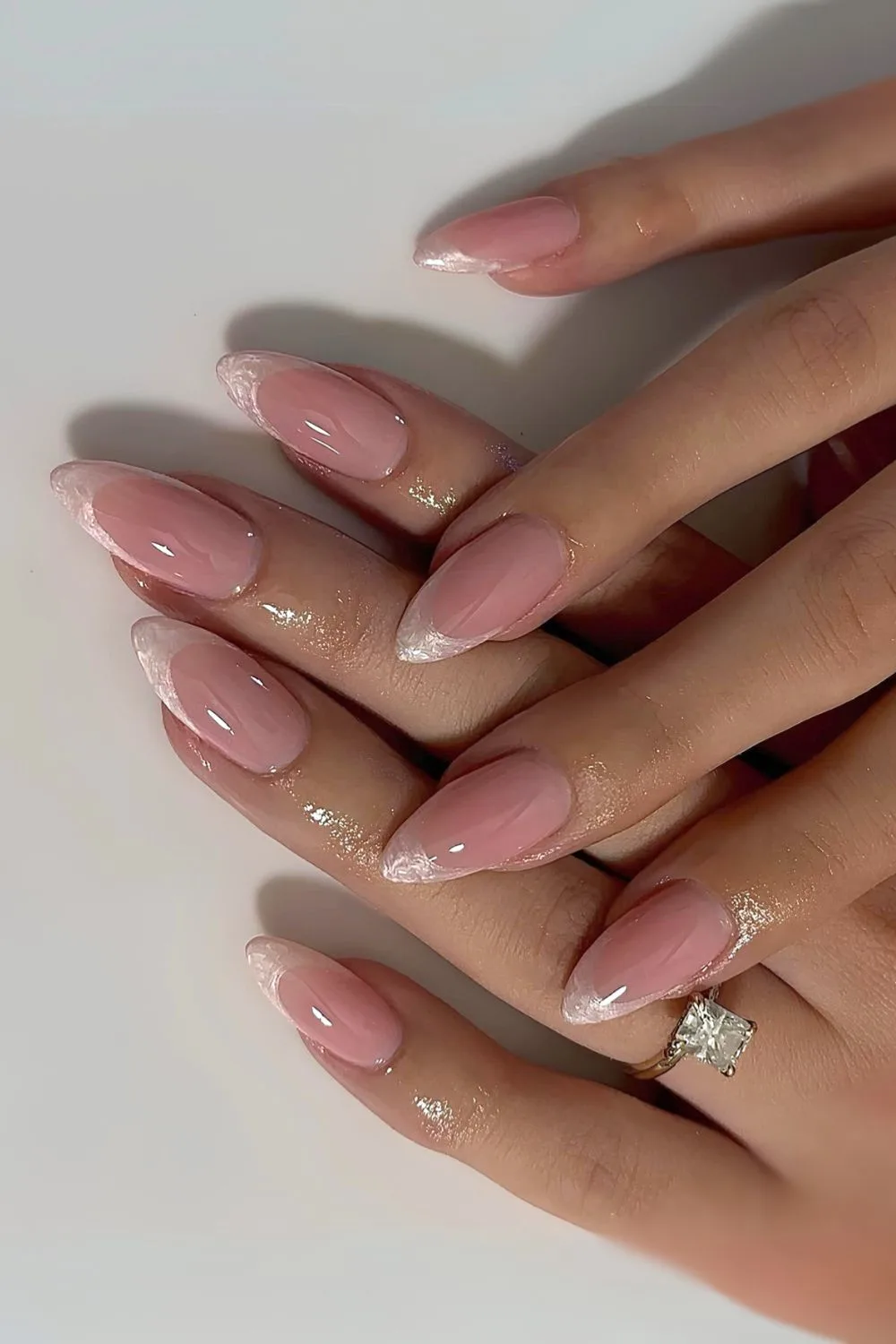 White oyster shell French tip nails