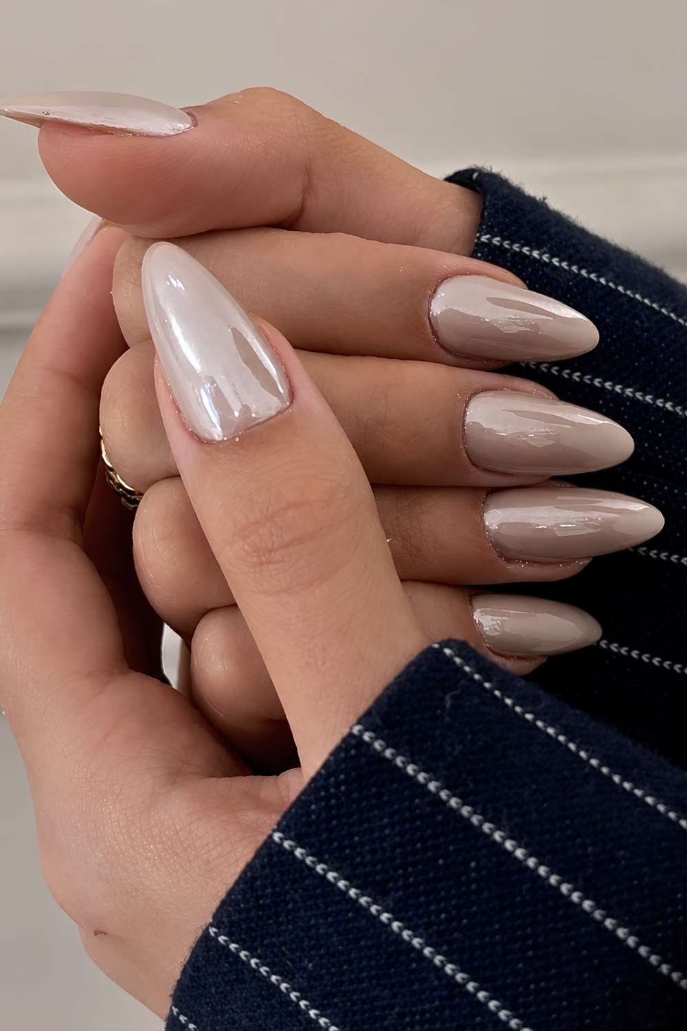 Almond taupe chrome mani