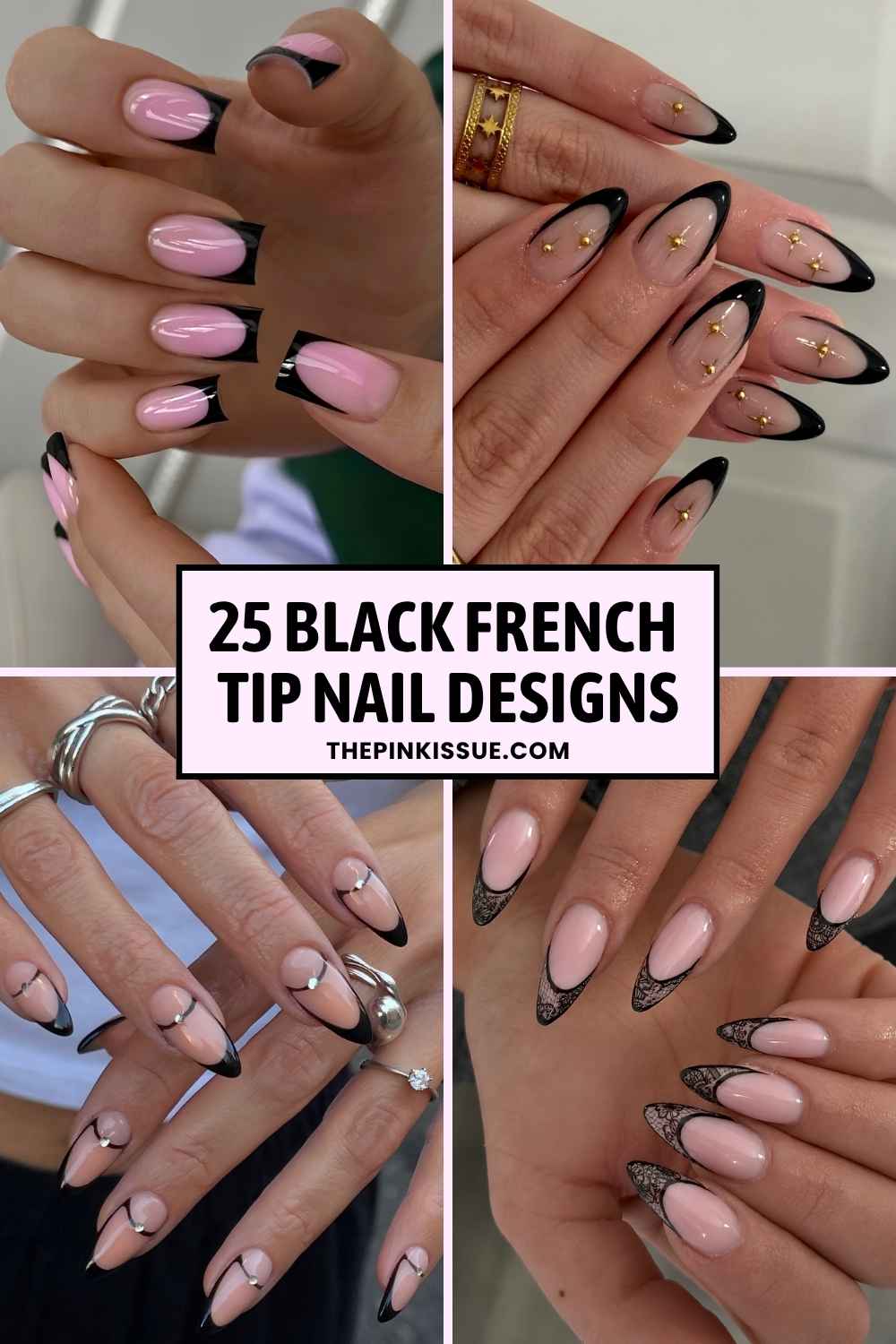Black French nail ideas Pinterest