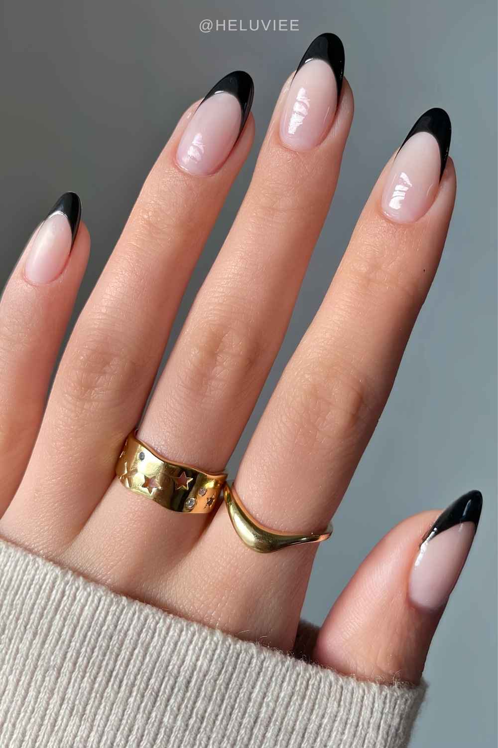 Black almond French manicure