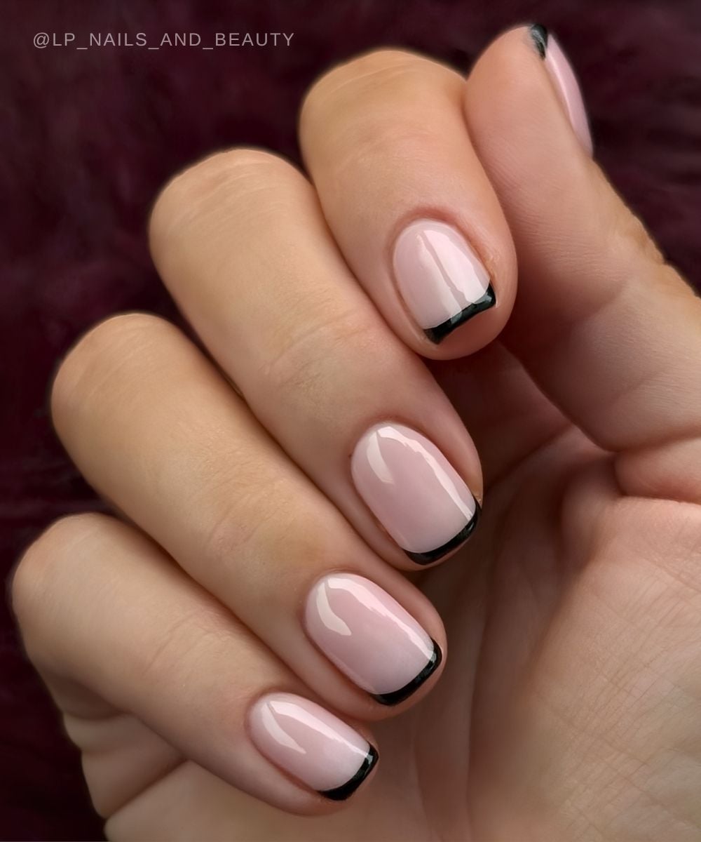 Black micro French tip manicure