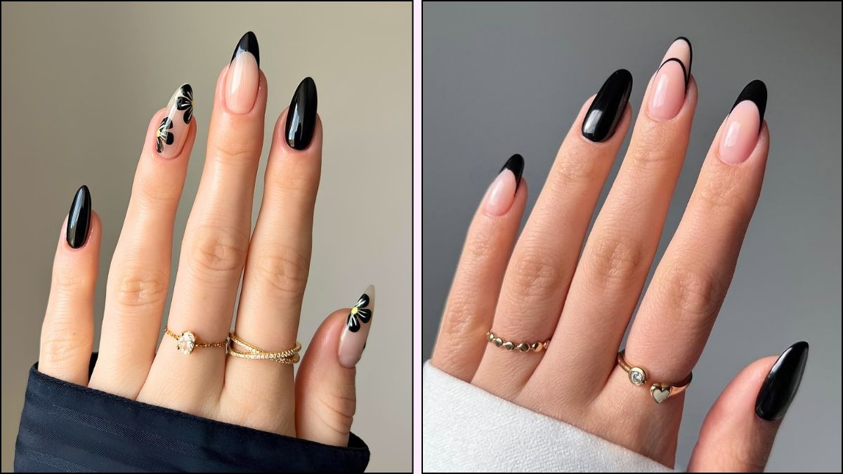A collage of black nail theory designs