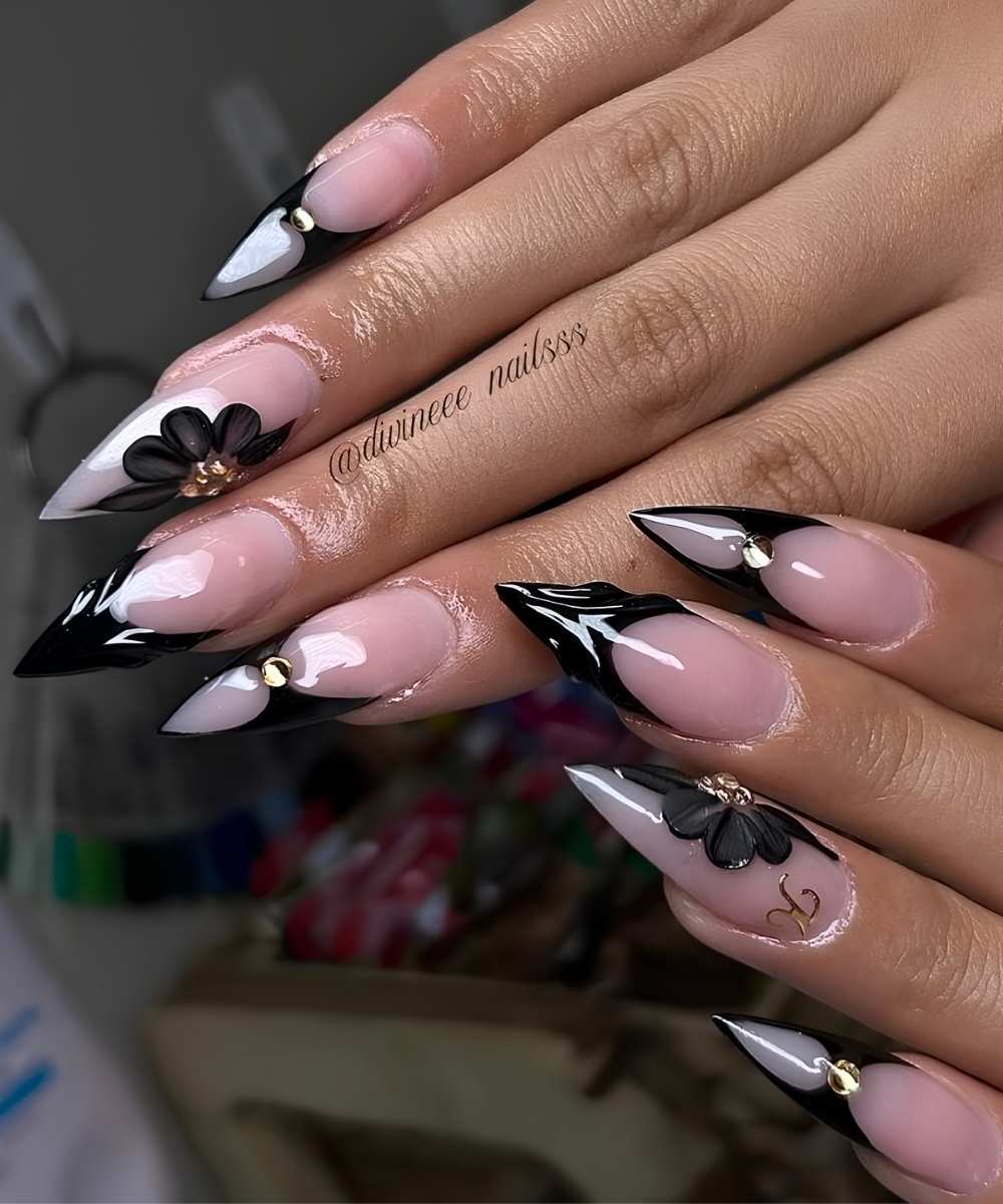 Black stiletto mix and match French nails