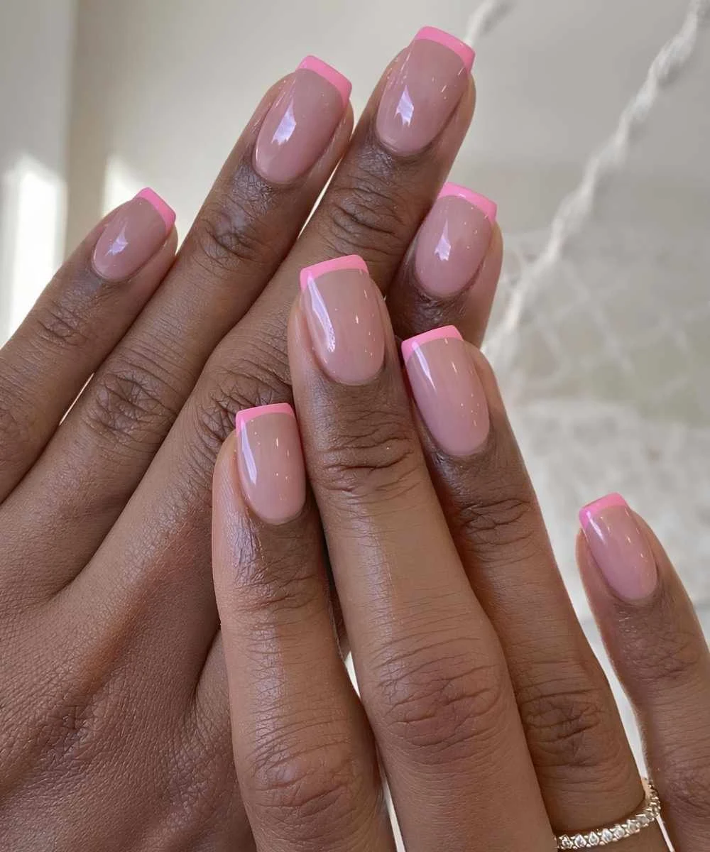 Bubblegum pink micro French nails