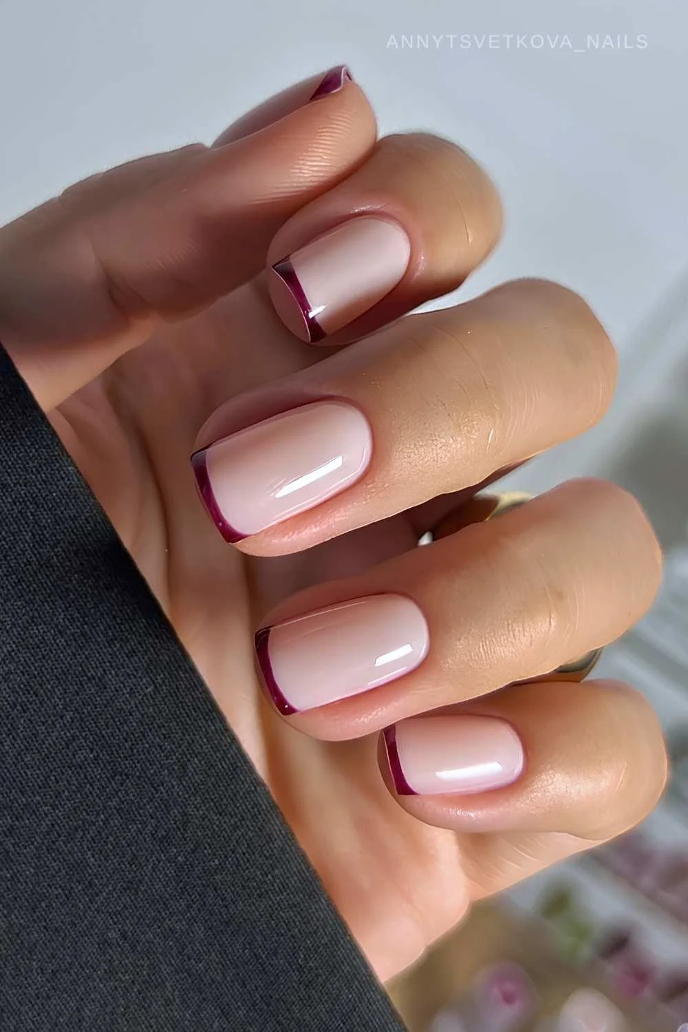 Burgundy micro French nails