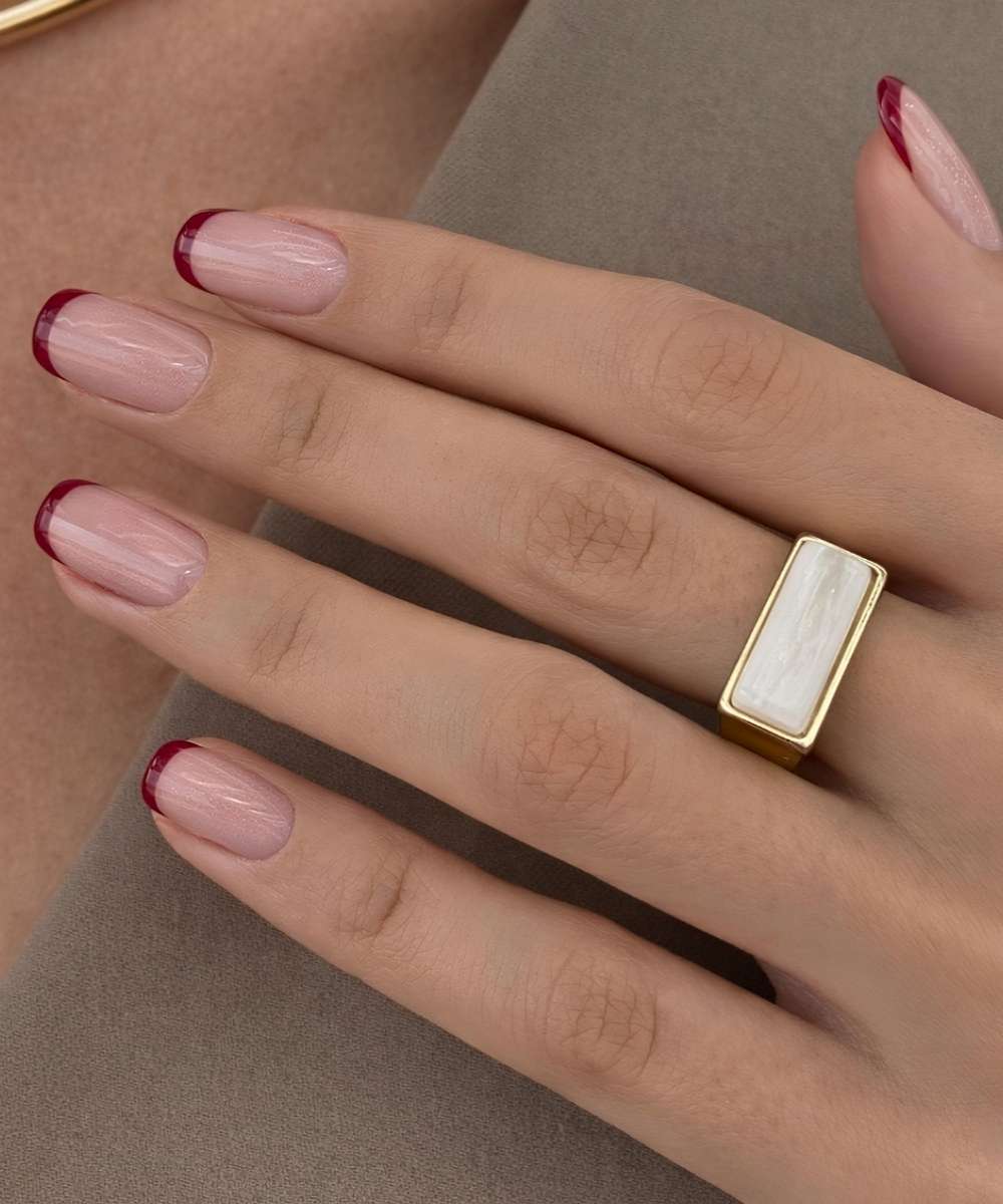 Cherry red micro French nails