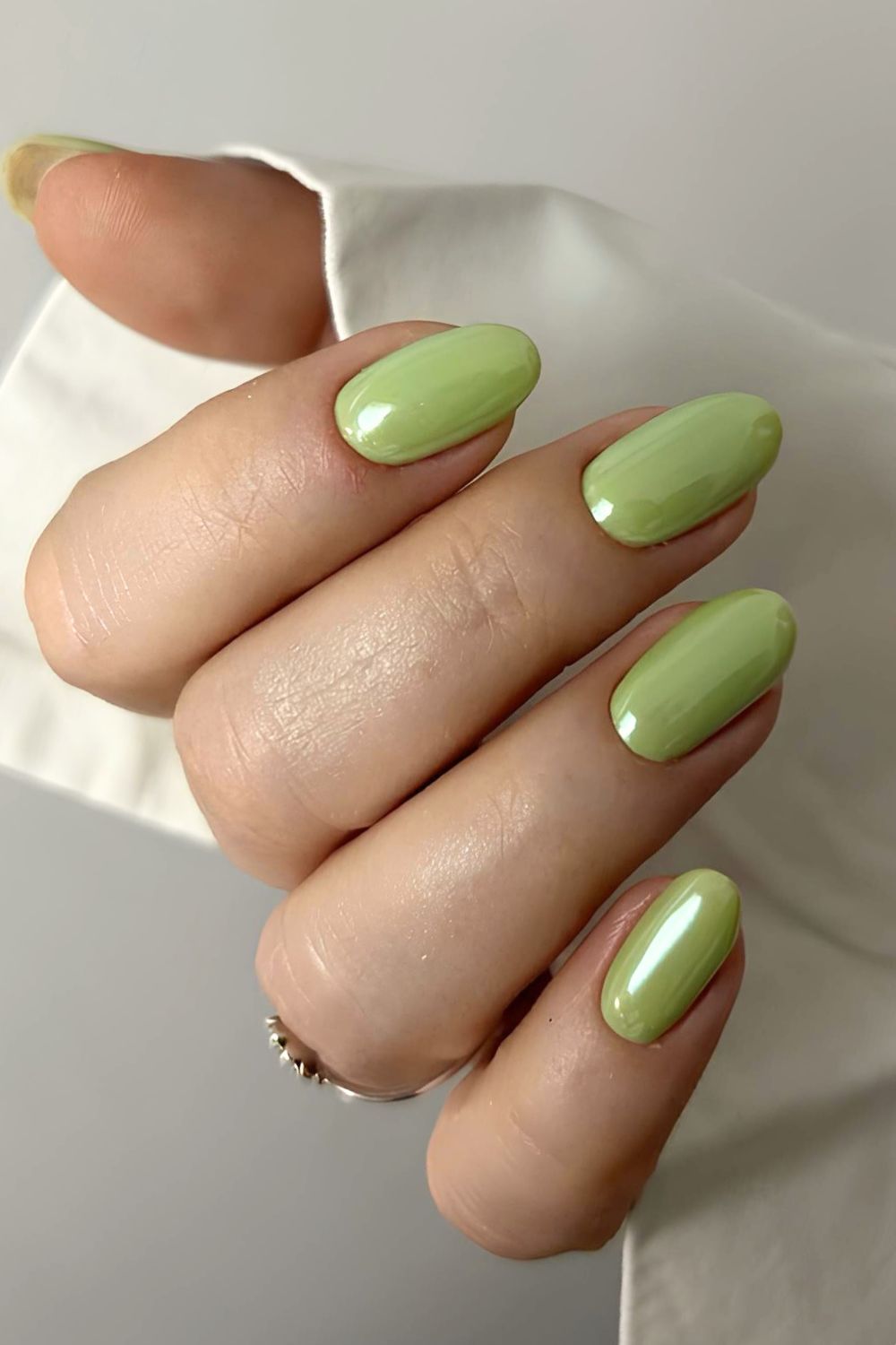 Chrome matcha green nails