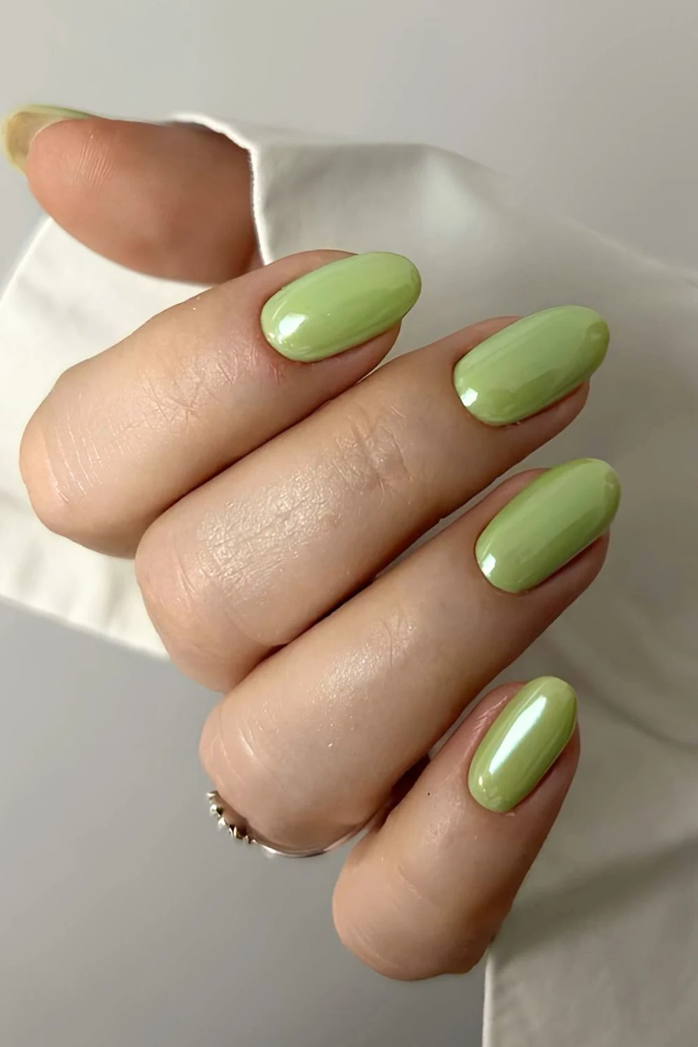 Chrome matcha green nails