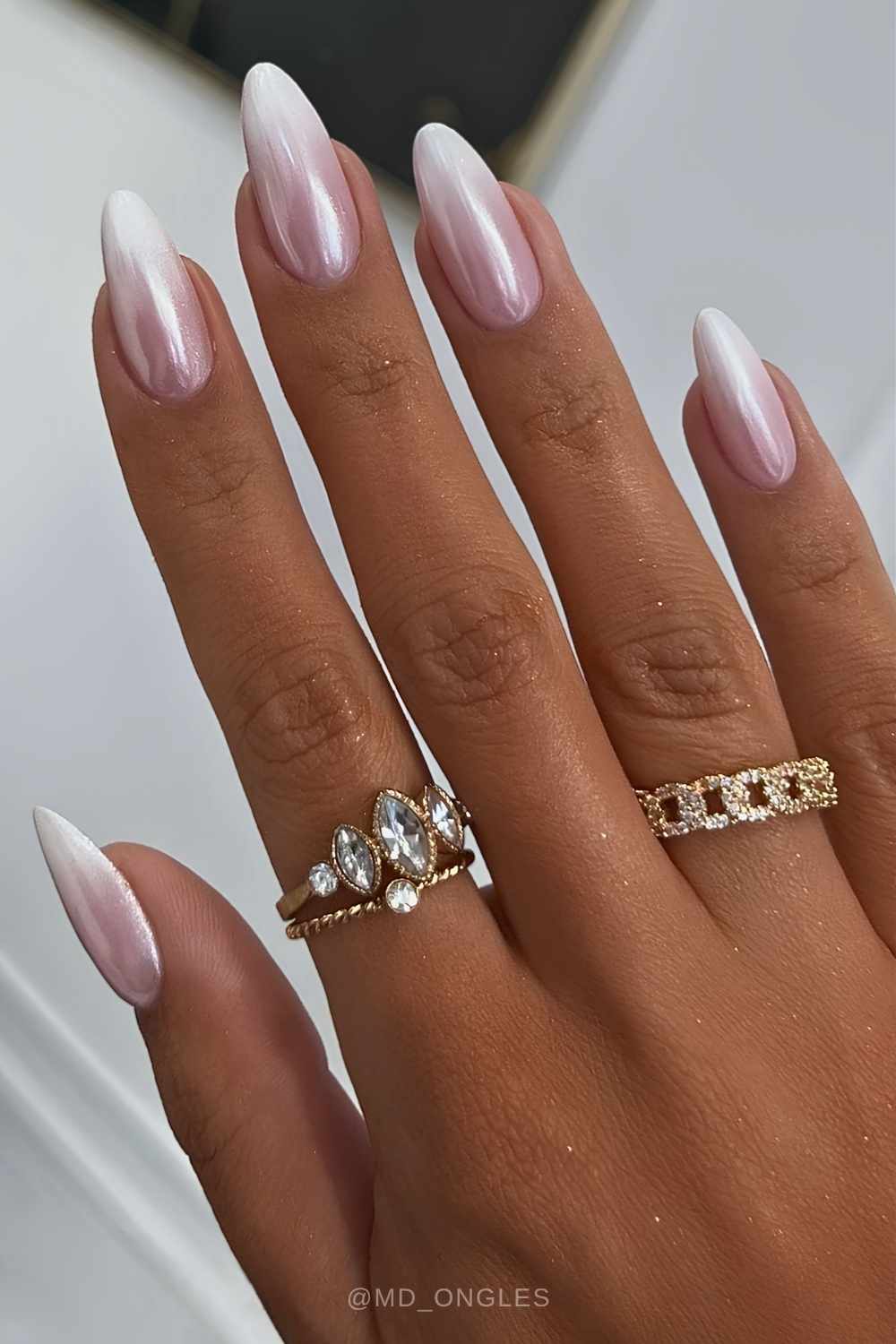 Classy white ombre chrome nails