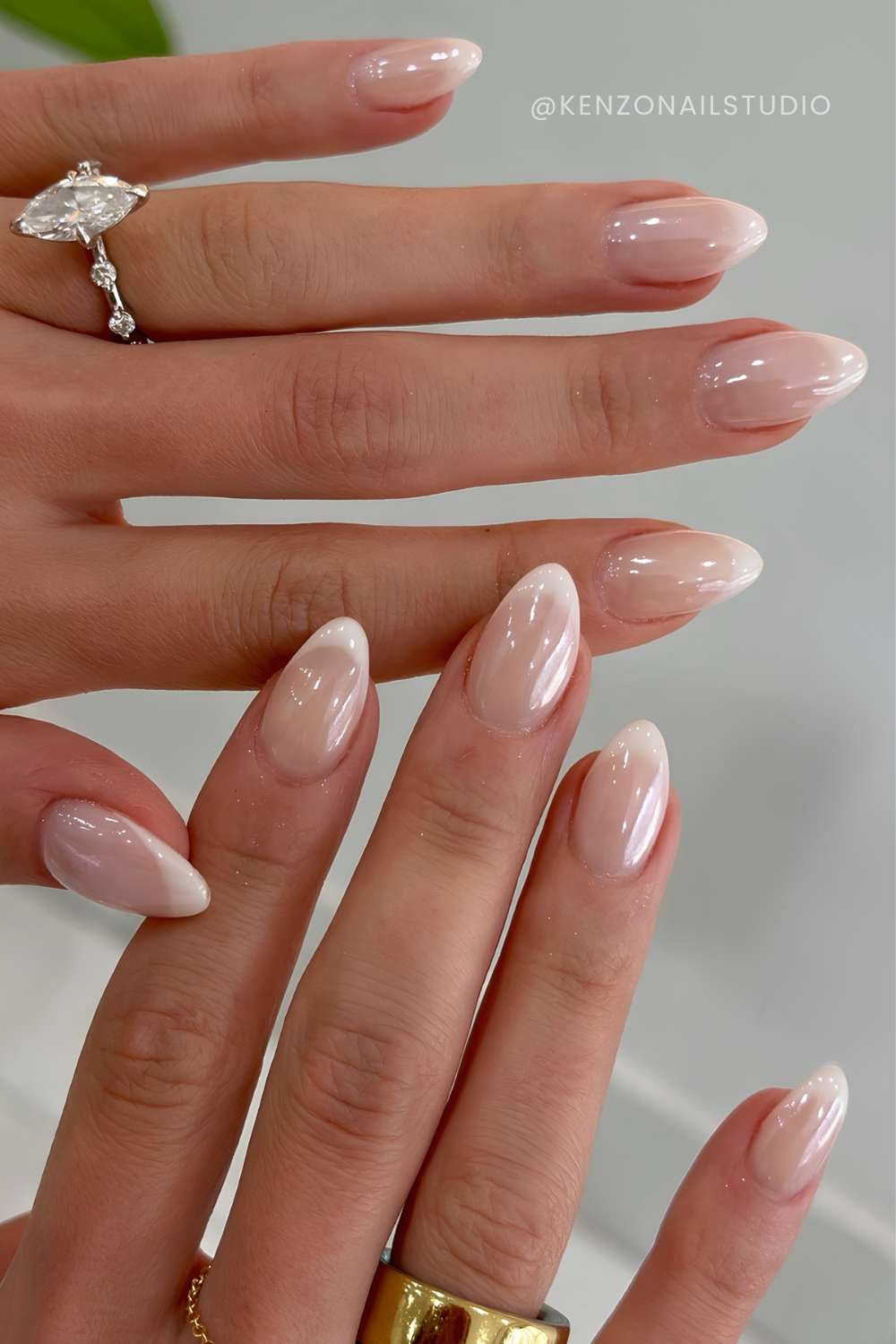 Cloudy glazed white French nails