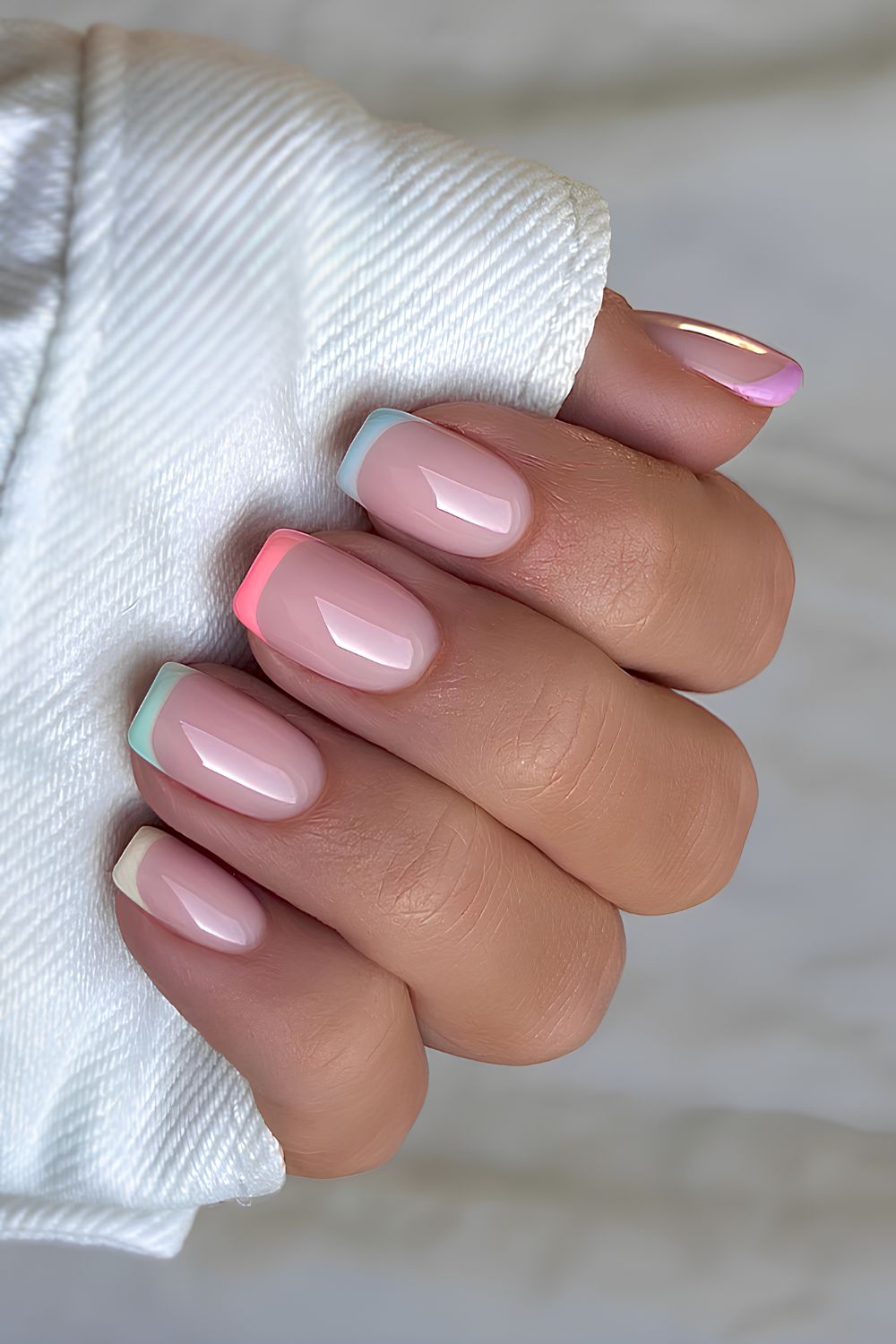 Colorful pastel French tip mani