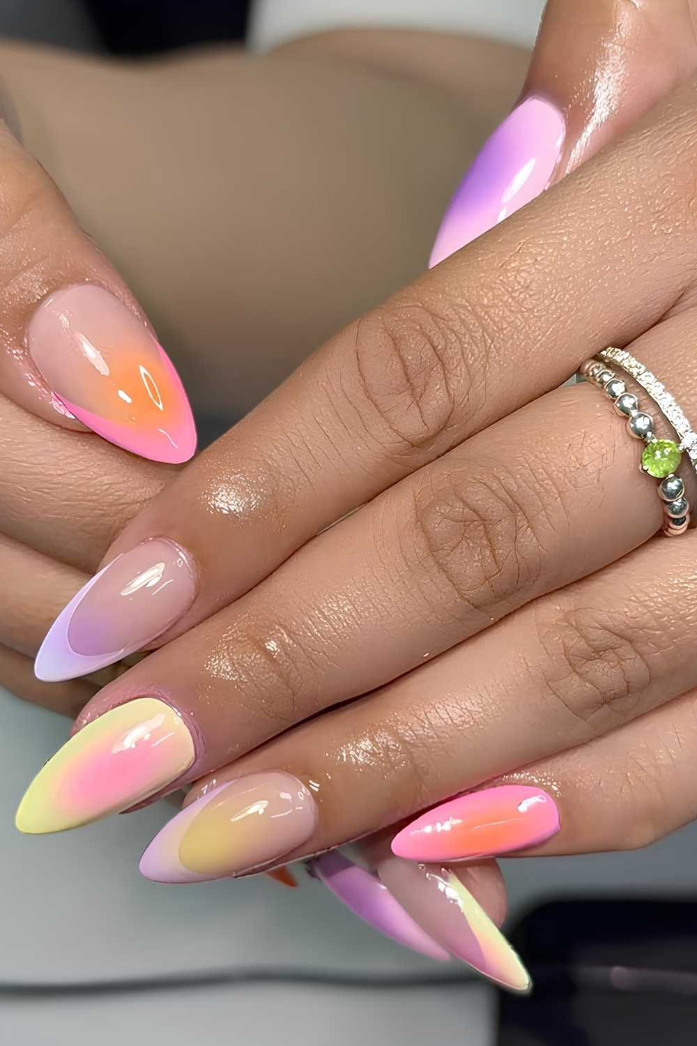 Colorful pastel aura manicure