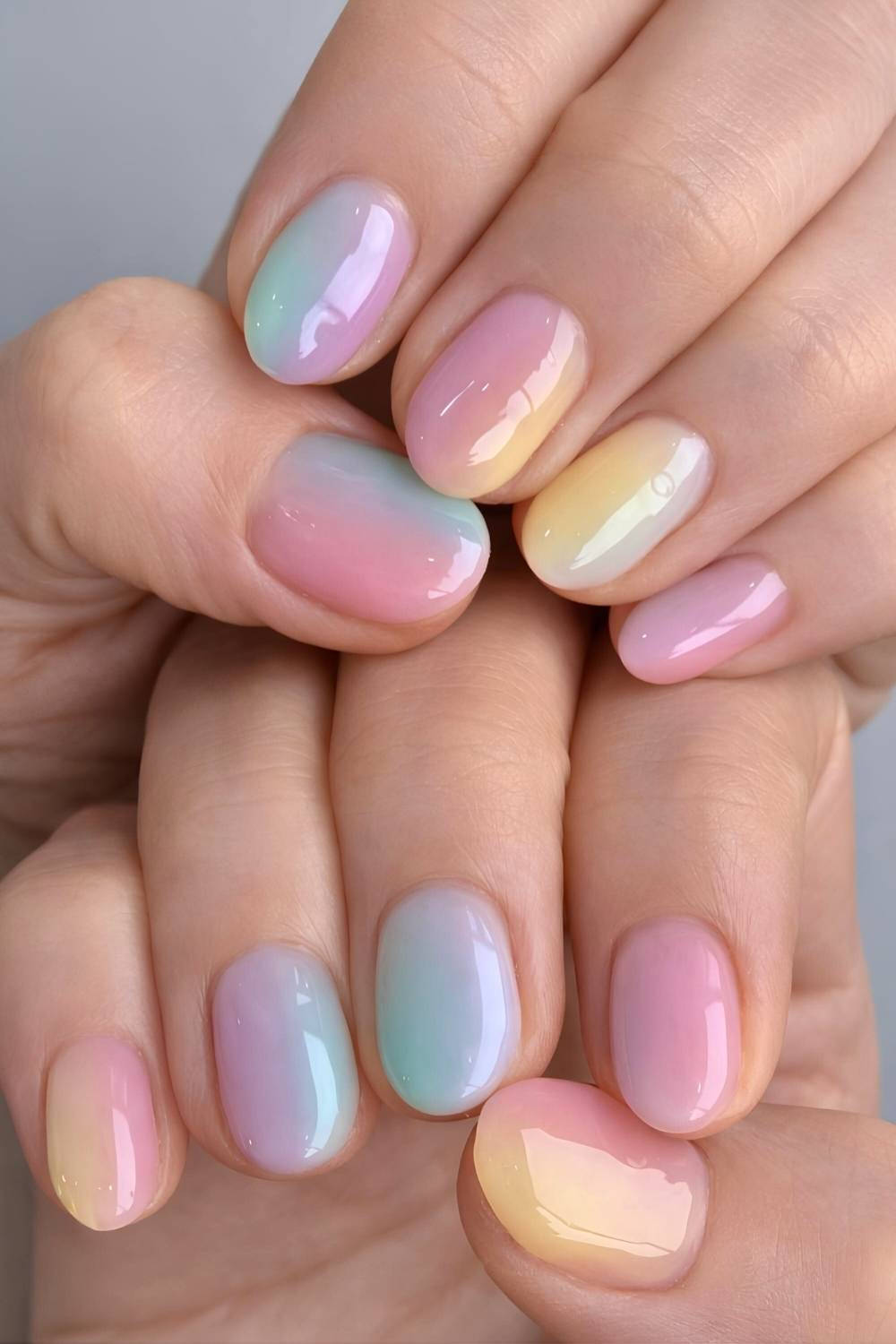 Colorful pastel gradient manicure