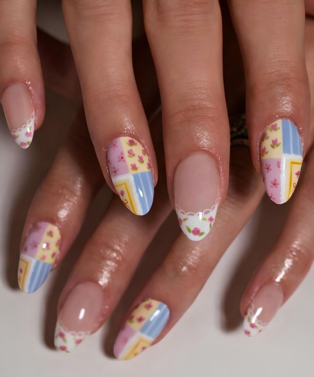 Colorful patchwork inspired nails