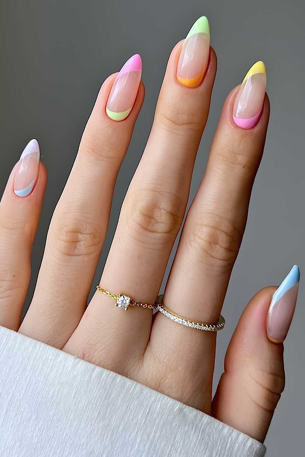 Colorful upside down French manicure