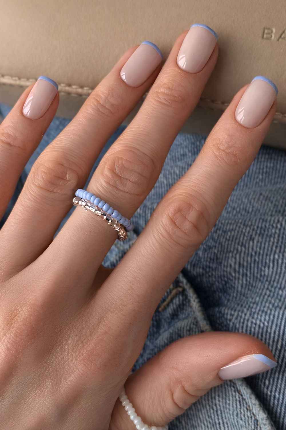 Cool blue micro French nails