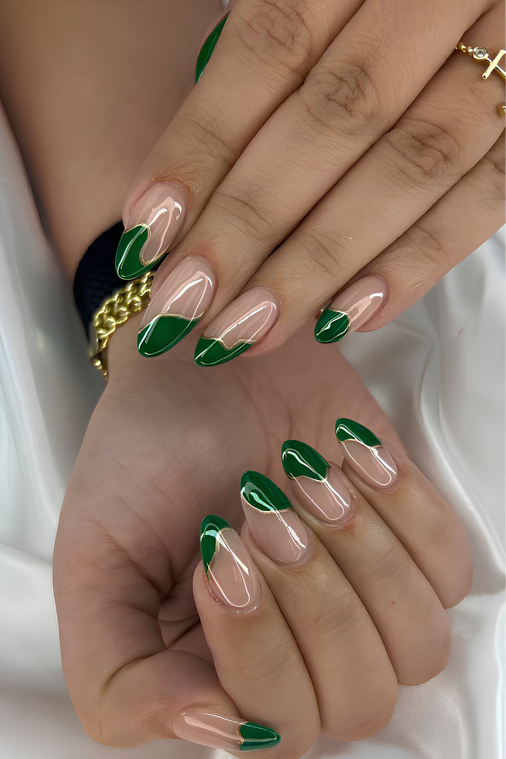 Dark green abstract French manicure