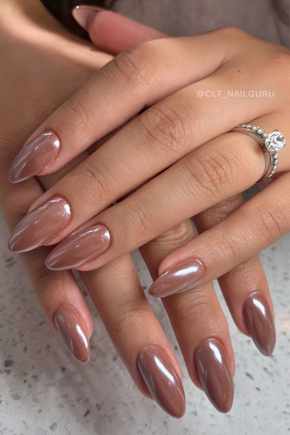 Glazed light brown manicure