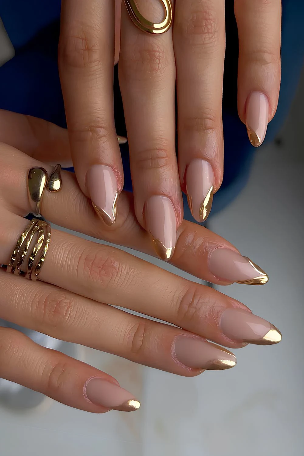 Gold chrome French manicure