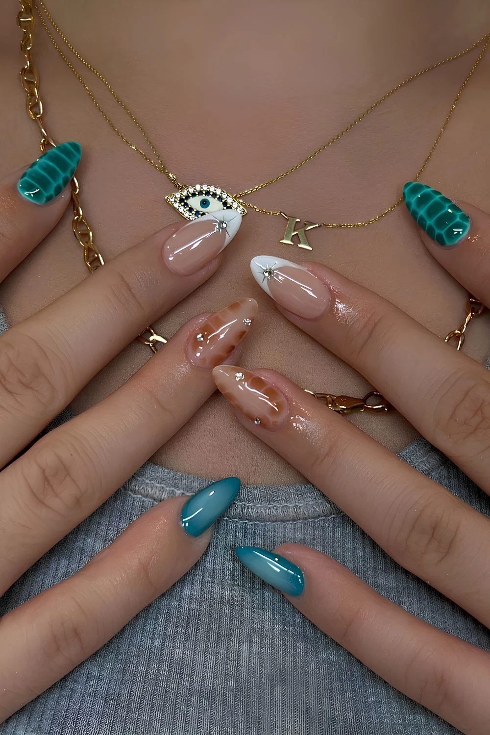 Green and blue mix and match mani